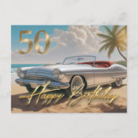 Coche deportivo vintage en una playa tropical Feli