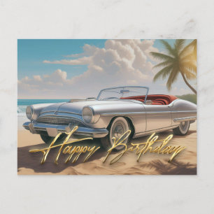 Postal Coche deportivo vintage Feliz cumpleaños