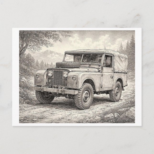 Postal Coche Land Rover clásico, coleccionable (Anverso)