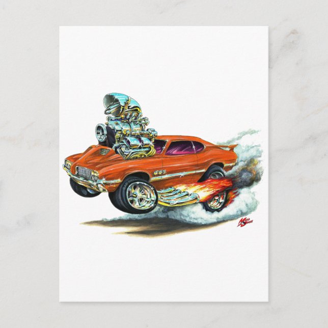 Postal Coche Naranja 1970-72 Olds Cutlass 442 (Anverso)