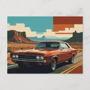 Postal ⭐ Coche Naranja Clásico Viaje Retro