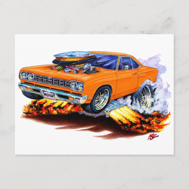 Postal Coche Naranja Roadrunner 1968-69 (Anverso)