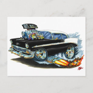 Postal Coche negro Chevy 1956 150-210
