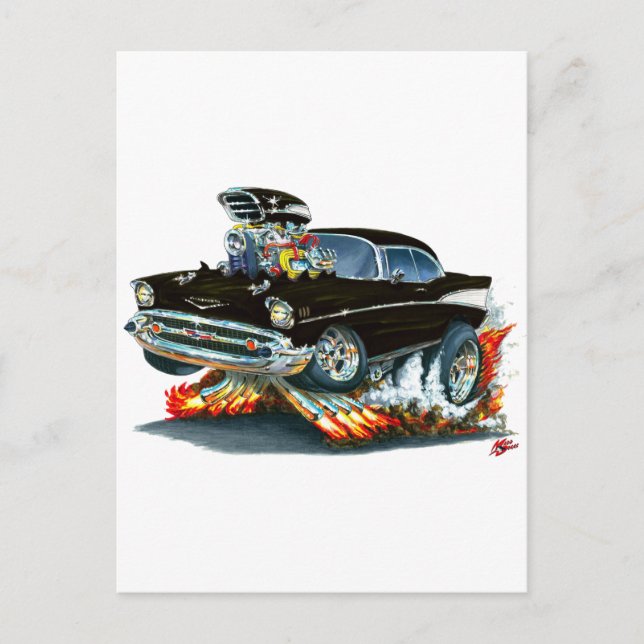 Postal Coche negro Chevy Belair 1957 (Anverso)