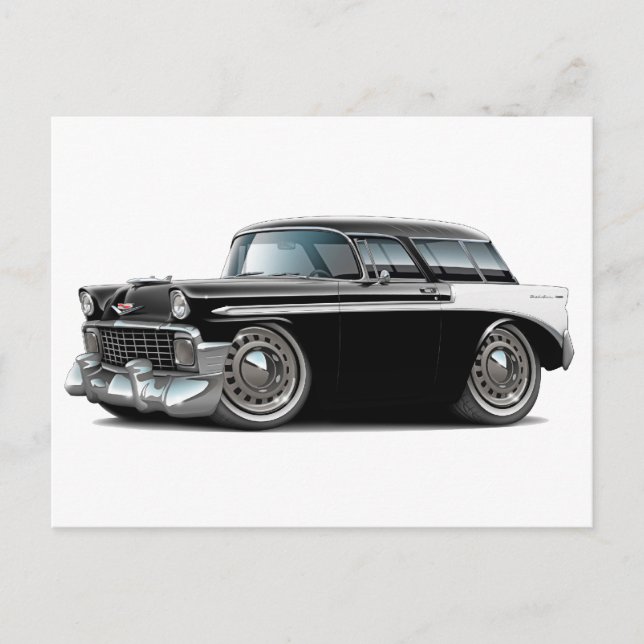 Postal Coche Nomad Blanco-Negro de 1956 (Anverso)