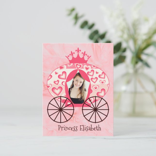 Postal Coche Real Princesa de Cuento de Hadas Cumpleaños  (Anverso de pie)