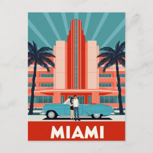Postal Coche retro de Miami Art Deco South Beach