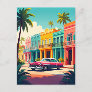 Postal Coche Retro y Viaje Vintage a La Habana Tropical