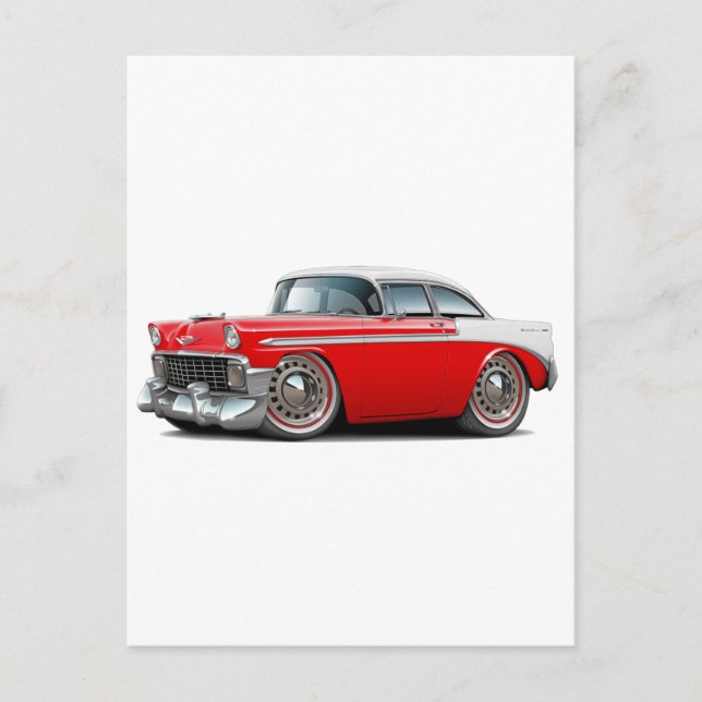 Postal Coche rojo-blanco Chevy Belair 1956 (Anverso)