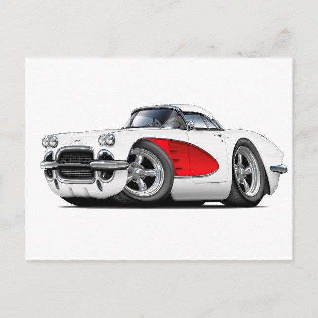 Postal Coche rojo-blanco Corvette de 1961 (Anverso)