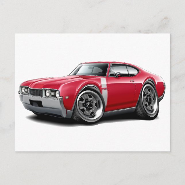 Postal Coche rojo-blanco de los viejos de 1968 (Anverso)