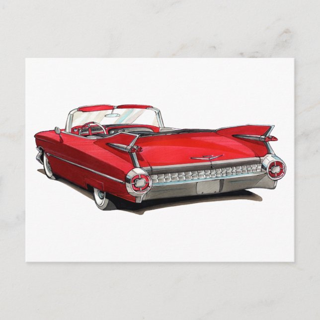 Postal Coche rojo Cadillac de 1959 (Anverso)