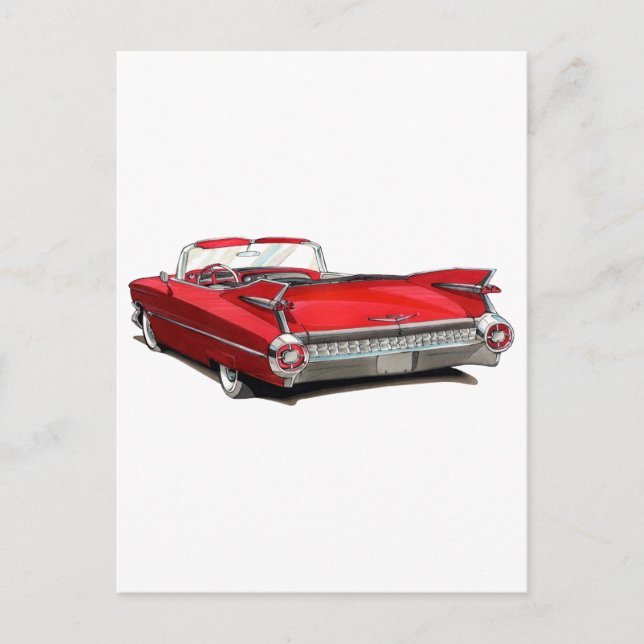 Postal Coche rojo Cadillac de 1959 (Anverso)