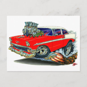Postal Coche rojo Chevy Belair 1956