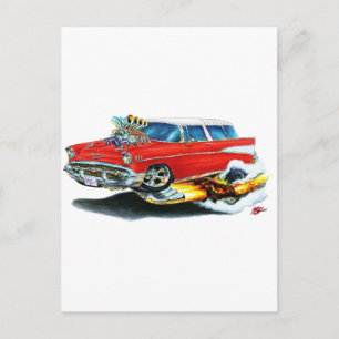 Postal Coche rojo Chevy Nomad 1957