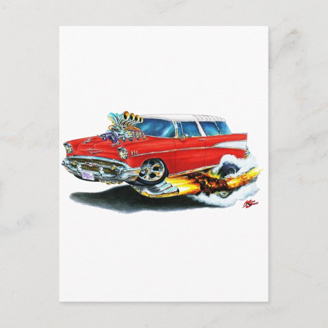 Postal Coche rojo Chevy Nomad 1957 (Anverso)