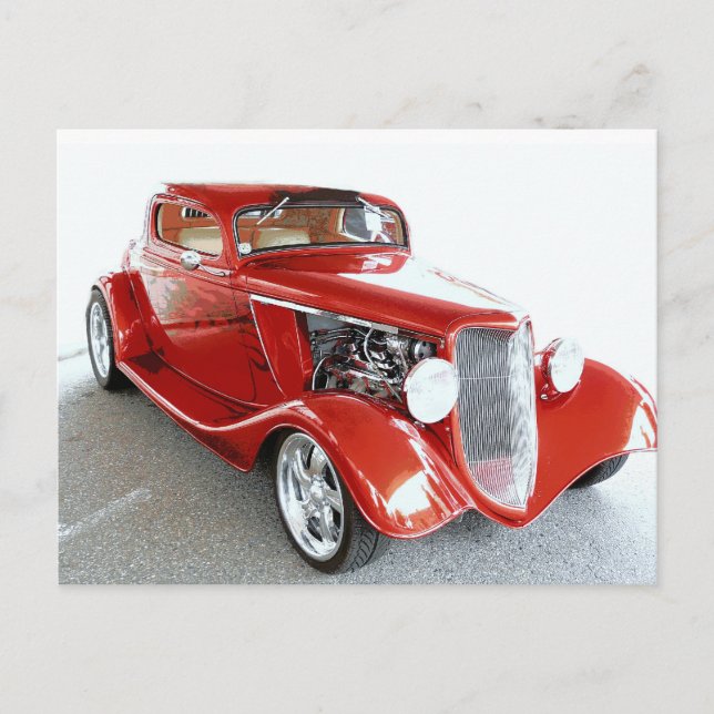 Postal coche rojo coleccionista vintage antiguo (Anverso)