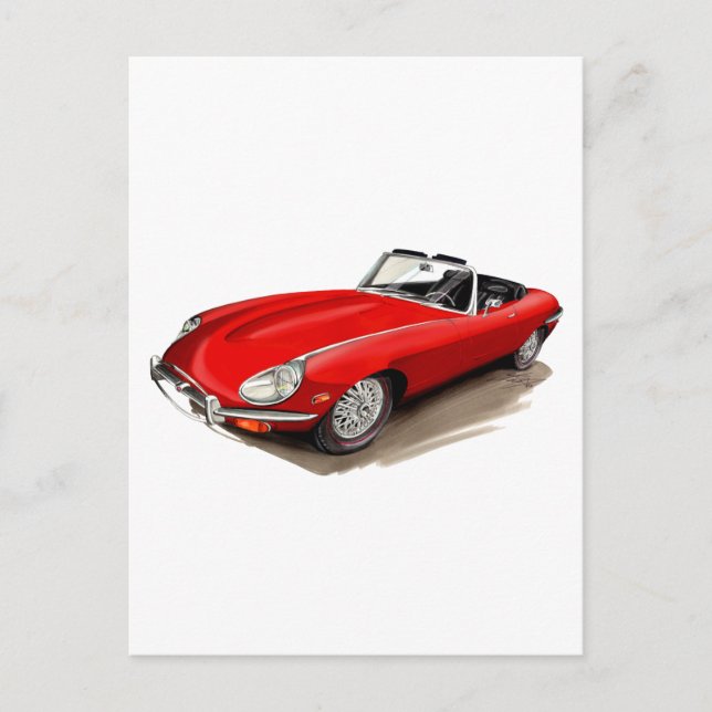 Postal Coche rojo Jaguar XKE (Anverso)