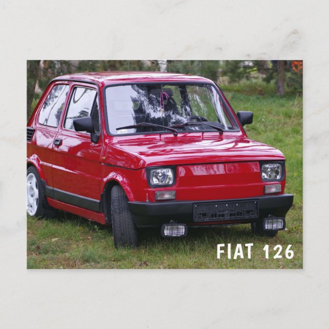 Postal Coche rojo vintage | Fiat 126 (Anverso)