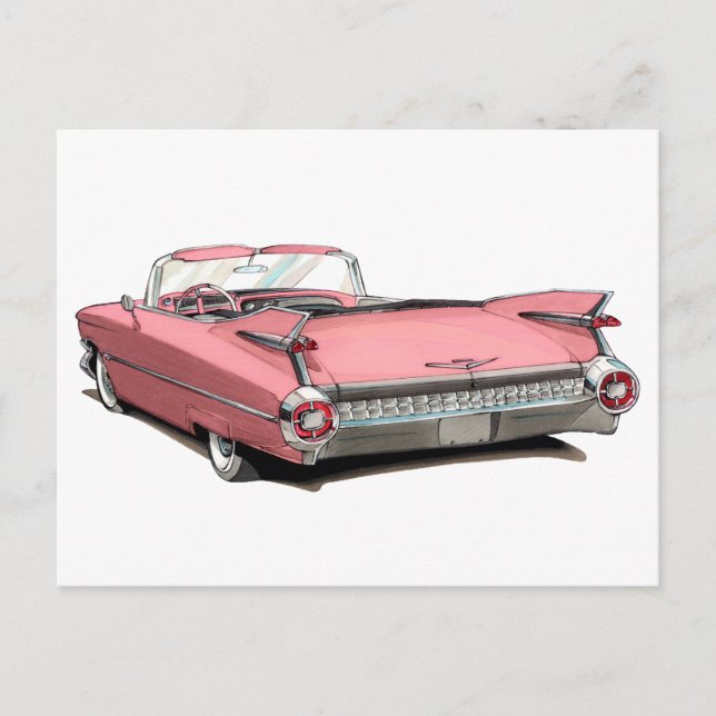 Postal Coche rosa Cadillac 1959 (Anverso)