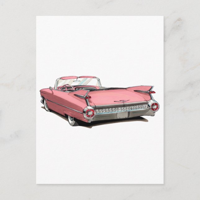 Postal Coche rosa Cadillac 1959 (Anverso)