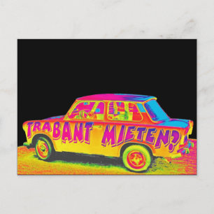 Postal Coche Trabant, efecto Raibow, espalda negra, Berlí