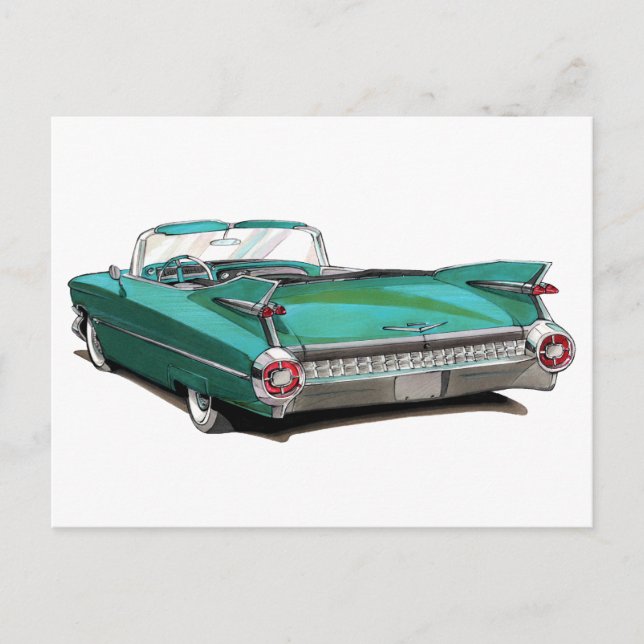 Postal Coche Verde azulado Cadillac de 1959 (Anverso)