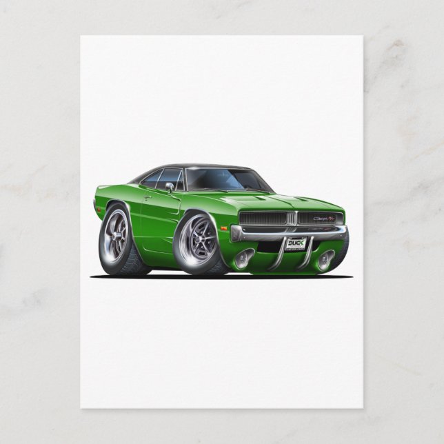 Postal Coche verde Dodge Charger (Anverso)