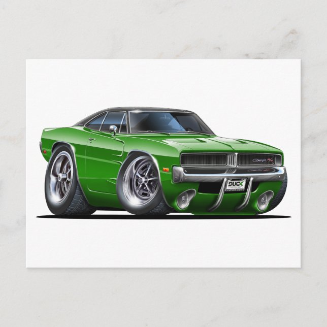 Postal Coche verde Dodge Charger (Anverso)
