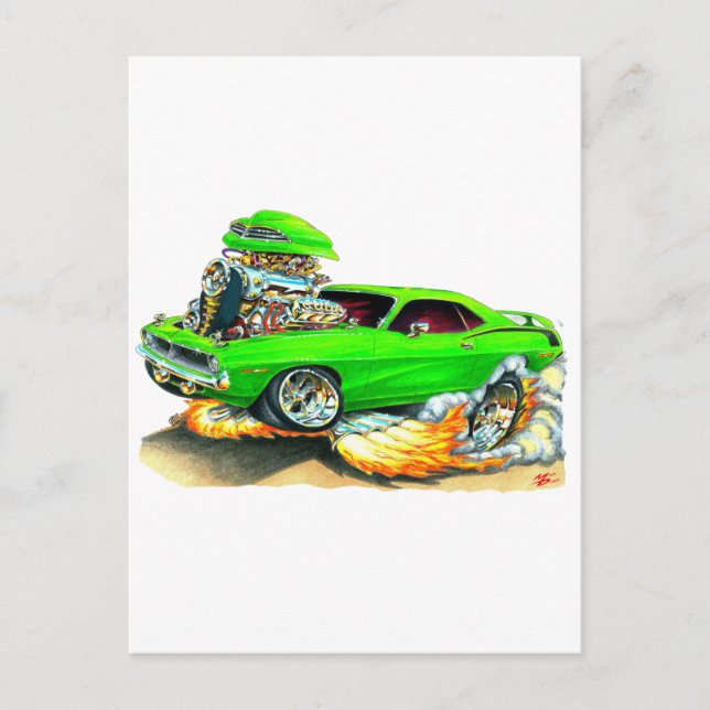 Postal Coche verde Plymouth Cuda 1970 (Anverso)