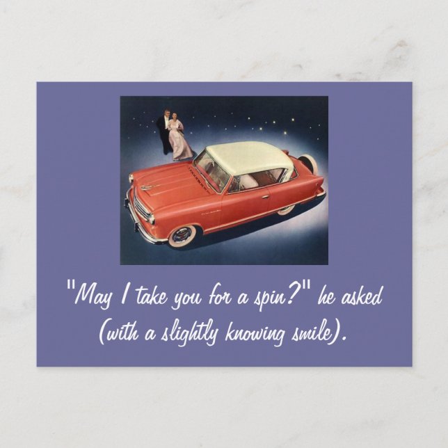 Postal Coche vintage "Buenas noches, Irene!" (Anverso)