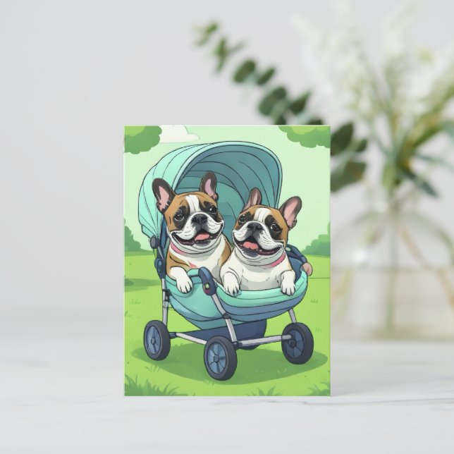Postal Cochecito para Bulldog Francés (Anverso de pie)