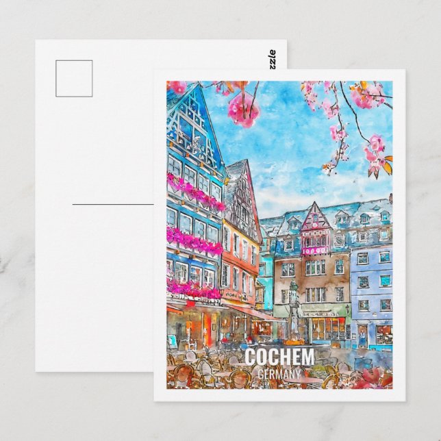 Postal Cochem Alemania Travel Place Watercolor (Anverso / Reverso)