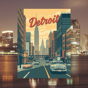 Postal Coches Retro Detroit Michigan Viaje