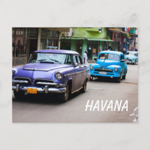 Postal Coches retro en la calle de La Habana