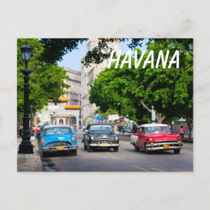 Postal Coches retro en la calle de La Habana
