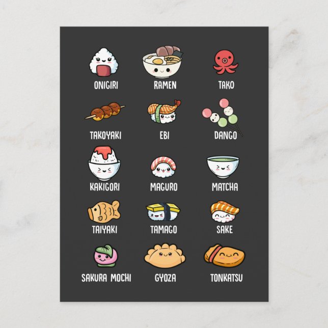 Postal Cocina asiática ligera Kawaii Sushi Rice Fish Rame (Anverso)