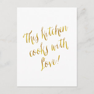Postal Cocina Cita de amor Faux Relieve metalizado dorado