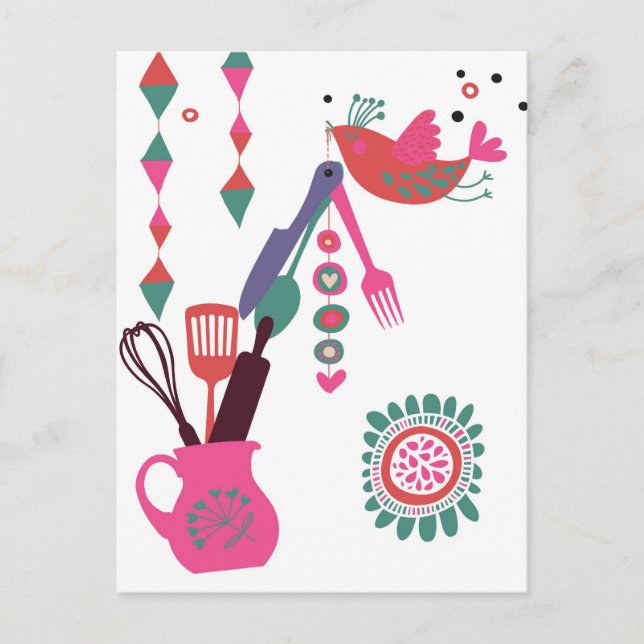 Postal cocina de campo - cubiertos de flores. (Anverso)