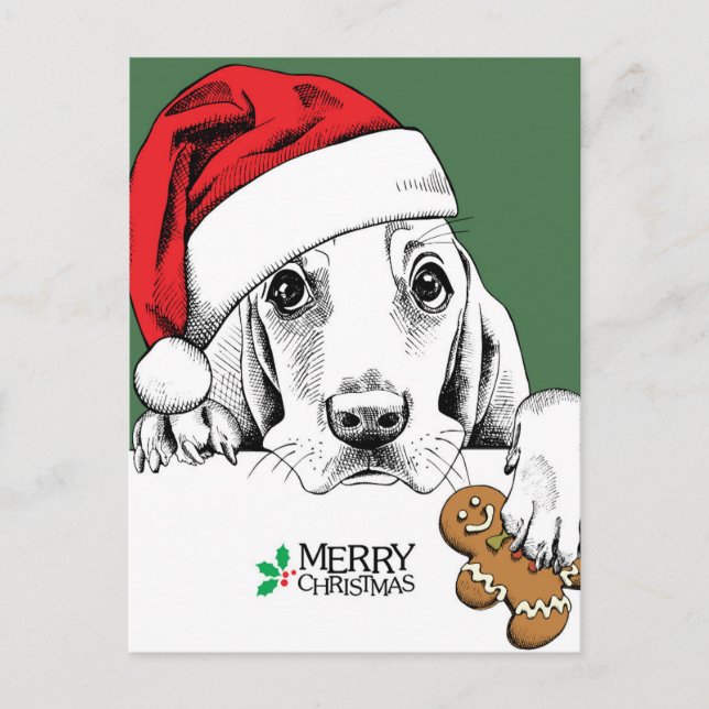 Postal Cocina de Navidades del Hound Basset (Anverso)