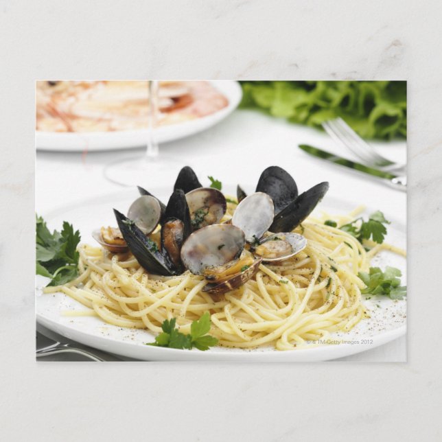 Postal Cocina italiana. Spaghetti alle vongole. (Anverso)