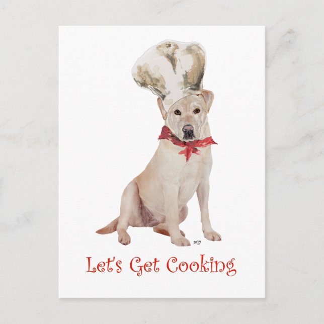 Postal Cocinando con Labrador Retriever Amarillo (Anverso)