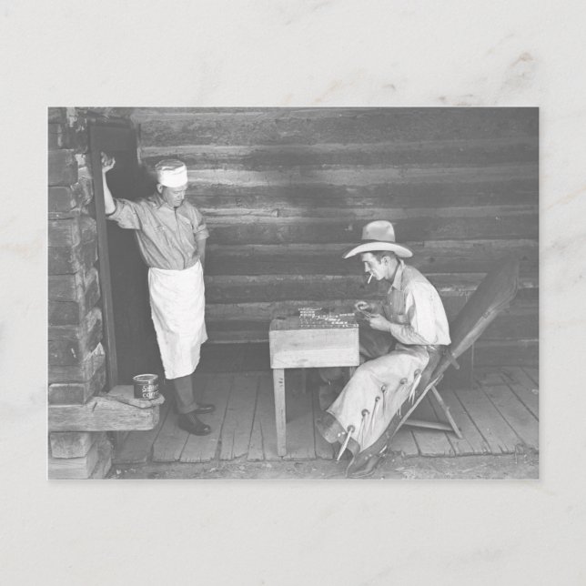 Postal Cocinar viendo a un vaquero jugar cartas 2 (Anverso)