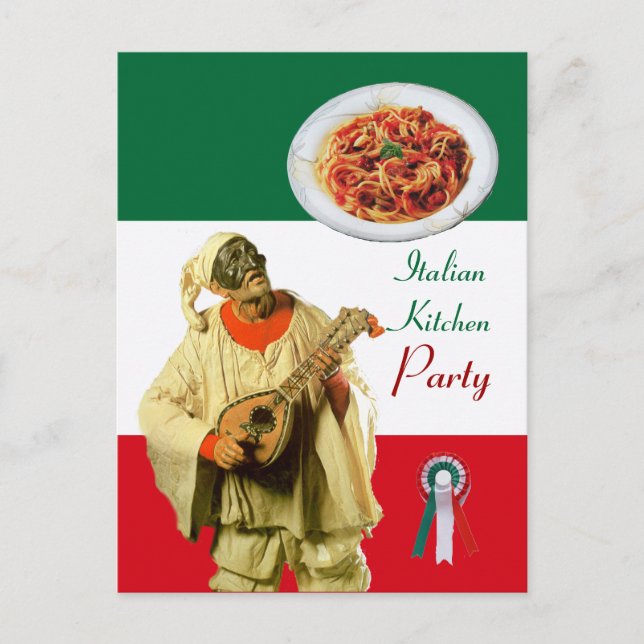 Postal COCINELA ITALIANA FIESTA COCINA Receta Verde Rojo (Anverso)