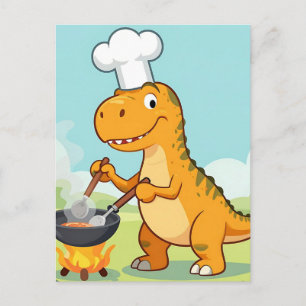 Postal Cocinero Dinosaurio Cocinando Divertido