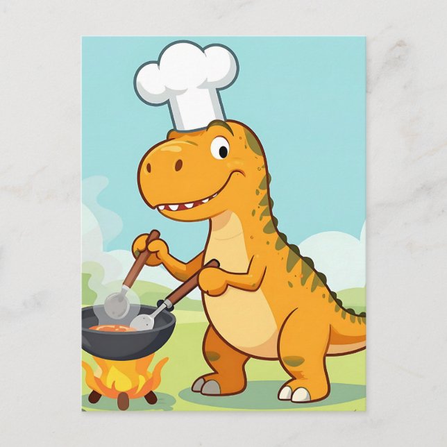 Postal Cocinero Dinosaurio Cocinando Divertido (Anverso)
