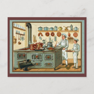 Postal Cocineros de época en la cocina