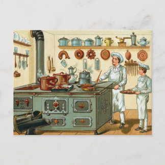 Postal Cocineros de época en la cocina