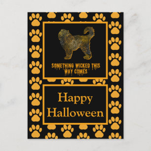 Postal Cockapoo Perro Silhouette Fun Naranja Halloween