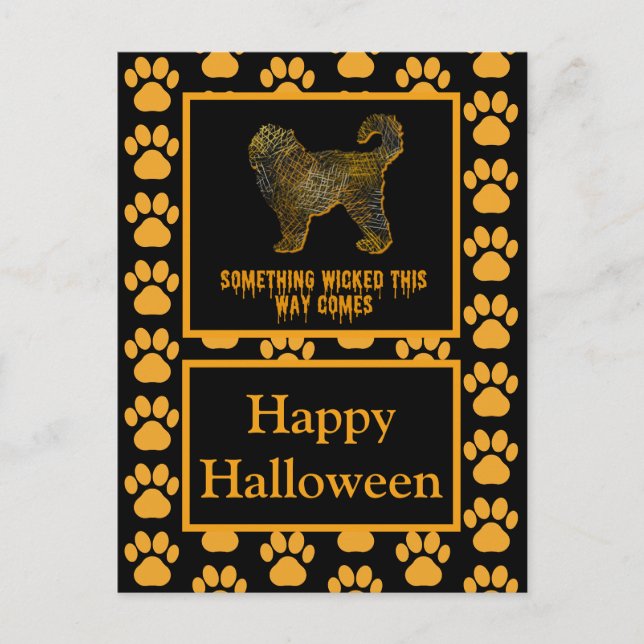 Postal Cockapoo Perro Silhouette Fun Naranja Halloween (Anverso)